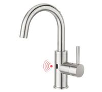 CREA Robinet de lavabo à capteur infrarouge pour salle de bain - Mitigeur monocommande haute pression pour lavabo de salle de bain - Brossé