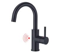 CREA Robinet de lavabo à capteur infrarouge pour salle de bain - Mitigeur monocommande haute pression pour lavabo de salle de bain - Noir