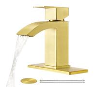 CREA Robinet de salle de bain cascade doré à trou unique, robinet doré brossé pour salle de bain, robinet d'évier de salle de bain à poignée unique à 1 trou, robinet d'évier utilitaire en acier