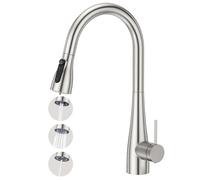 CREA Robinet D'évier de Cuisine à 3 Voies avec Douchette Extensible, Mitigeur Monocommande Monotrou pour filtre à eau, systèmes d'osmose, Brossé