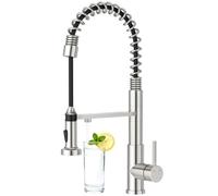 CREA Robinet Évier de Cuisine à 3 Voies avec Douchette Extractible et Rétractab, Mitigeur Monocommande Monotrou avec Systèmes Filtre à eau et d'Osmose, brossé