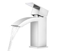 CREA Robinet Lavabo Cascade,Mitigeur Salle de Bain avec Bonde de Lavabo Pop-up, Moderne Mitigeur Lavabo Cascade, Robinet Salle de Bain avec Bec Grand,Chrom