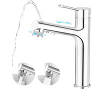 CREA Robinet pour lavabo à poser de Robinet Salle Bain Haut, Mélangeur Chaud et Froid Mitigeur de Lavabo à Tirage avec Levier Unique, Laiton Chrome poli, Pomme de Douche extensible