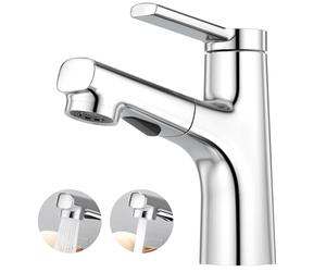 CREA Robinet Salle de Bain avec Douchette Extractible, Robinet de Lavabo Mitigeur et Deux Modes D’écoulement D'eau, Levier Mélangeur Monotrou Laiton Chromé Poli