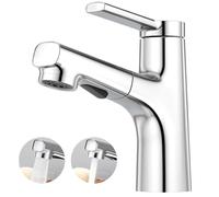 CREA Robinet Salle de Bain pour Lavabo avec Douchette Extractible, Mitigeur Monocommande Monotrou, Laiton Chromé Poli