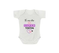 Créa03 Body 1 mois blanc 100% coton Tu vas être un Super Tonton -fille-idée cadeau-annonce naissance-noël-anniversaire-oncle-parrain-grossesse