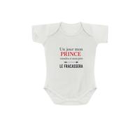 Créa03 Body/bodie blanc 100% coton Un jour mon prince viendra et mon père le fracassera naissance, 50 cm, idée cadeau homme, noel, anniversaire, fete des pères, annonce grossesse, naissance