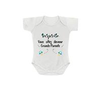 Créa03 Body Surprise (garçon) vous allez bientôt être grands parents,1 mois, blanc 100% coton, idée cadeau naissance, annonce grossesse, papy, mamie, grand parent