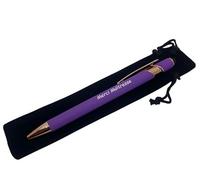 Créa03 stylo métal au toucher doux violet gravé Merci Maitresse avec sa pochette velours noire, idée cadeau fin d'année scolaire, maitre, atsem, école, institutrice