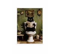 Créa03 Toile Imprimée Chat Noir, vert, 30x40 cm, Décoration Murale Style Vintage, wc, toilette, idée cadeau noel, anniversaire, surprise, secret santa