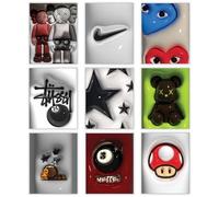 CREAARO Hypebeast Posters Trendy Wall Decor Sneakerhead Room Decor For Teen Boys Room Girl Wall Collage Art Prints Glass Effect Painting 9pcs set 8x10 inch