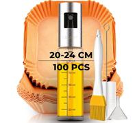 CREADY papier cuisson air fryer 100 Pièces Extra Épais [20-24CM] + Spray Huile | accessoire air fryer | papier air fryer | papier sulfurisé pour air fryer | Air Fryer Cosori 5,5L et Plus