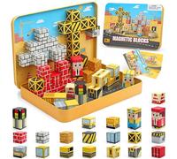CREAFOMIFE 54 Pièces Blocs Magnétiques Miniatures - Jeu de Construction Magnétique pour Enfants 3+ avec Coffret de Rangement en Fer Portable ; Idéal pour Voyage en Avion & Voiture