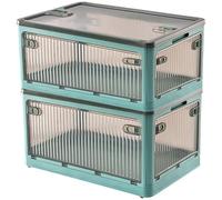 Creahaus 2 Pièce Storage Box Set, 28 Litre Stackable avec Roues, Boîte Collapsible à 5 Portes, Organisateur Jouets, Meuble de Stockage (Bleu)