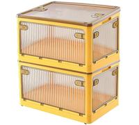 Creahaus 2 Pièce Storage Box Set, 28 Litre Stackable avec Roues, Boîte Collapsible à 5 Portes, Organisateur Jouets, Meuble de Stockage (Jaune)