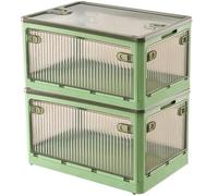 Creahaus 2 Piece Storage Box Set with Lid, 28 Litre Stackable Storage Box with Wheels, Collapsible 5 Door Storage Box, Toy Organiser, Storage Cabinet (Vert)