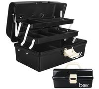 Creahaus Boîte à outils portable 30,5 cm Boîte de rangement multifonction à 3 niveaux/Boîtes de rangement pour loisirs créatifs avec compartiments/Boîte à outils en plastique noir/Boîte de rangement