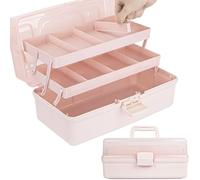 Creahaus Boîte de rangement 3 couches avec 2 plateaux Rose 32 cm
