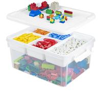 Creahaus Boîte de rangement de 16 l avec plateau amovible, boîte en plastique avec couvercle de base et boucles de fermeture, boîte de bricolage empilable pour art, playdoh, outils, bricolage, jouets