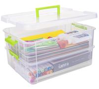 Creahaus Boîte de rangement en plastique à 2 couches avec couvercles, boîte transparente polyvalente à empiler et à transporter, organisateur de travaux manuels portable et boîte de rangement (Vert)