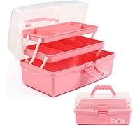 Creahaus Boîte de rangement multifonction à trois couches-Boîte à outils pliable pour loisirs créatifs, fournitures de couture, boîte à médicaments, boîte de premiers secours familiale avec 2 plateaux