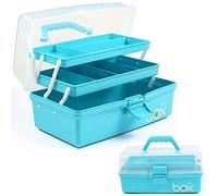 Creahaus Boîte de rangement multifonction à trois couches-Boîte à outils pliable pour loisirs créatifs, fournitures de couture, boîte à médicaments, boîte de premiers secours familiale avec 2 plateaux