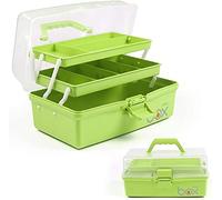 Creahaus Boîte de rangement multifonction à trois couches-Boîte à outils pliable pour loisirs créatifs, fournitures de couture, boîte à médicaments, boîte de premiers secours familiale avec 2 plateaux
