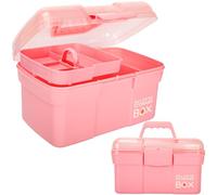 Creahaus Boîte de rangement multifonction de 27,9 cm avec plateau amovible, petite boîte de rangement en plastique avec poignée, étui de rangement portable pour couture, maquillage, médicaments,