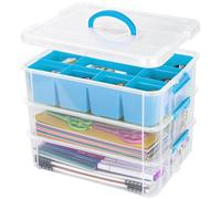 Creahaus Boîtes de rangement empilables en plastique à 3 couches avec couvercle et plateau amovible, boîtes de rangement polyvalentes et portables transparentes pour organiser les travaux manuels, la