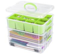 Creahaus Boîtes de rangement empilables en plastique à 3 couches avec couvercle et plateau amovible, boîtes de rangement polyvalentes et portables transparentes pour organiser les travaux manuels, la