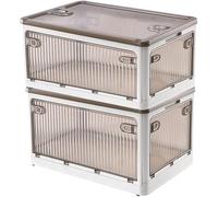 Creahaus Ensemble de 2 Boîtes de Rangement avec Couvercle, 28 Litres, Empilables avec Roues, Pliables 5 Portes, Organisateur de Jouets, Meuble de Rangement (Blanc)