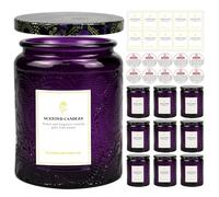 Creahaus Lot de 9 pots à bougies en relief de 250 ml pour la fabrication de bougies, récipients vides en verre avec couvercles en étain et étiquette autocollante, étiquette d'avertissement pour la