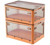 Creahaus Set de 2 pièces boîte de rangement avec couvercle, 28 litres boîte de rangement empilable (avec roues), pliable à cinq portes, pour jouets, casier
