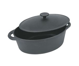 Crealys 503478, COCOTTE Gourmet Onyx ovale en fonte- toutes sources de chaleur y compris induction, émaillée 9 litres - Extérieur noir et intérieur Noir