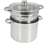 Crealys 504626, Cuit-pâtes Olympe 8 litres Inox, diam. 24 cm - couvercle en verre et panier à pâtes / légumes - tous feux dont induction, Gris