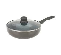 Crealys 529579 Sauteuse Aluminium Gris AUTAN Ø 24 cm H 6,5 cm - Revêtement Antiadhésif Sain en Céramique effet pierre - Couvercle Verre - Manche thermorésistant silicone - Tous feux dont induction