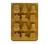 Crealys 535676 Moule Doré Décor Noël en Silicone 20 x 14 cm, Silicone anti-adhérent - 12 figurines