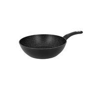 Crealys 539352 Wok GRANITY Ø 28 cm H 8 cm en Aluminium forgé revêtement Noir Anti-adhérent sans PFOA - Intérieur effet Pierre - manche thermorésistant soft touch - Tous Feux Dont Induction