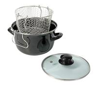 Crealys 545413 Friteuse Traditionnelle Ø26 cm en Acier Émaillé avec Panier & Couvercle Verre - Cuisson à l’Ancienne pour Frites Dorées & Croustillantes - Tous Feux Dont Induction