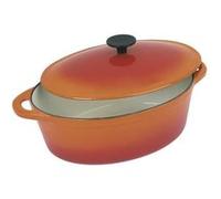 Crealys 501602, grande COCOTTE Grand Chef ovale en fonte émaillée 9 litres - Extérieur orange et intérieur blanc - toutes sources de chaleur y compris induction
