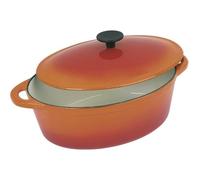Crealys 501602, grande COCOTTE Grand Chef ovale en fonte émaillée 9 litres - Extérieur orange et intérieur blanc - toutes sources de chaleur y compris induction