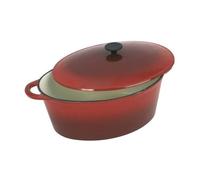 Crealys 501750, grande COCOTTE Grand Chef ovale en fonte émaillée 9 litres - Extérieur rouge et intérieur blanc - toutes sources de chaleur y compris induction