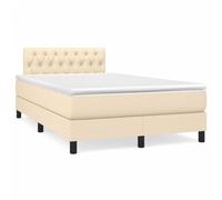 Cream Fabric Bed Frame with LED Lights and Mattress Set 120x190 cm - Adjustable Headboard, Pocket Spring Mattress, Soft Skin-Friendly Topper for Modern Bedroom