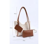 Cream tan SHK108 faux leather women hand and shoulder bag with wallet and makeup bag