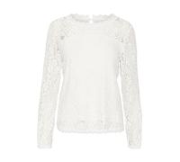 Cream Women's Blouse Lace Round Neck Long Sleeves Regular Fit Button Fastening