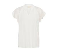 Cream Women's Blouse Short Lace Sleeves V-Neck Mandarin Collar Regular Fit, Snow White, 34