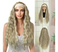 Creamily Perruque bandeau sans colle, longue perruque blonde bouclée pour femmes noires, perruque synthétique bouclée et ondulée naturel, résistante à la chaleur, (28 pouces, blond mélangé)