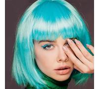 Creamily Perruque courte bleue au carré avec frange, perruque colorée idéale pour Halloween, le cosplay au quotidien et les fêtes, perruque synthétique lisse naturelle de 25 cm (10 pouces) pour femme