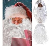 Creamily Perruque de barbe de Père Noël dans un ensemble de barbe de Père Noël professionnel réaliste barbe blanche Cosplay perruque de Noël accessoires de costume pour hommes