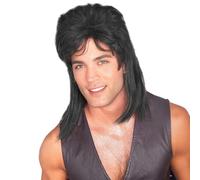 Creamily Perruque Mulet Courte Noire Homme, Style Pop Rock, Style Joe Dirt, Années 70 et 80, Cheveux Synthétique Naturel et Duveteux, pour Halloween, Cosplay, Fête, Usage Quotidien
